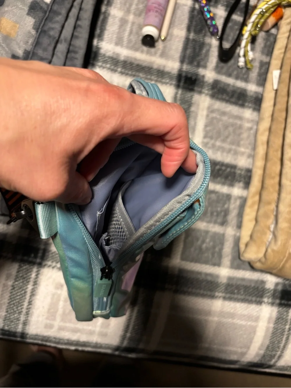 IHKWIP Iridescent Mint Crossbody Bag with Striped Adjustable Strap